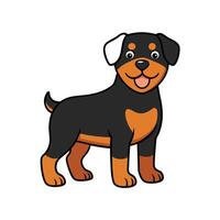 A cartoonstyle Rottweiler dog standing, with simple shapes and bold black outline. vector