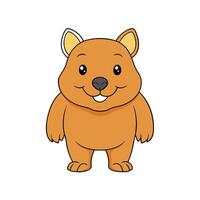 Cartoon illustration of a happy quokka standing upright against a clean white background. Bold outlines define its features. vector