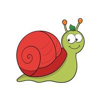 Cartoon snail with red shell and green body smiling vector