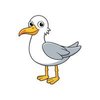 Full body cartoon seagull in cheerful and comical style standing on white background. vector