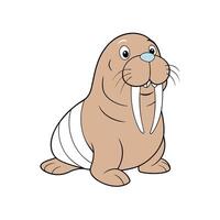 Cartoon Walrus Illustration with tusks and happy expression isolated vector