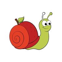Cartoon snail carrying an apple on its back shell vector