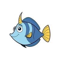 Cute cartoon fish with horn illustration on white backdrop vector
