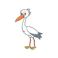 Cartoon stork standing against white background in full view vector