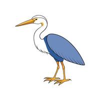 Cartoon heron illustration with blue feathers and orange legs vector