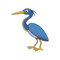 Cartoon blue heron illustration with yellow beak and legs vector