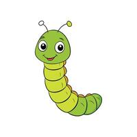 Cartoon green caterpillar with big eyes on white background vector
