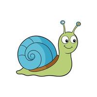 Cartoon snail with blue shell and friendly expression vector