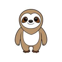Cute Cartoon Sloth Standing Upright with Happy Expression vector