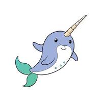 Cute cartoon narwhal character isolated on a white background vector