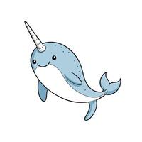 Cute cartoon narwhal illustration on a white background isolated vector