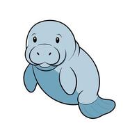 Cute cartoon manatee illustration on a plain background image vector