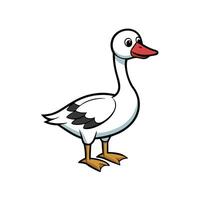 Cartoon goose with red beak standing on white background vector