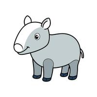 Cute cartoon tapir illustration in gray and white colors vector