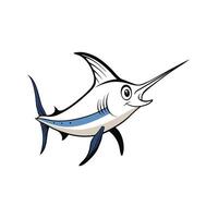 Cartoon marlin with long bill swims happily in ocean vector