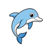 Cartoon dolphin illustration in light blue with thick outlines vector