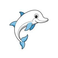 Cartoon dolphin jumping upwards with joyful expression, isolated element vector