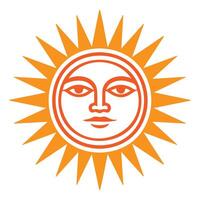 Illustration of a stylized sun with rays shining brightly featuring a face, symbolizing warmth, energy, and positivity in a simplistic design suitable for various uses vector