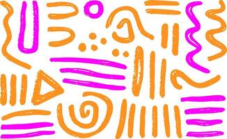 Colorful illustration of shapes in vibrant orange and pink on a white background for artistic expression. Textured abstract lines. vector