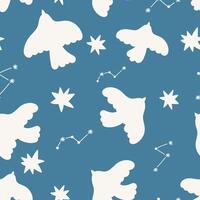 A pattern with white birds and stars on a blue background vector