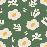 A pattern with eggs and flowers on a green background vector