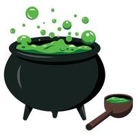 Witchs bubbling cauldron with magical potion isolated illustration on white background vector
