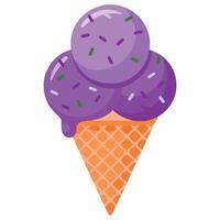 Lavender flavored ice cream in waffle cone isolated illustration on white background vector