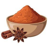 Ground cinnamon spice in small bowl isolated illustration on white background vector