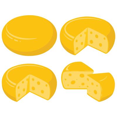 Assorted cheese wheels on white background isolated