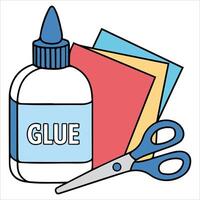 Colorful paper sheets with glue and scissors vector
