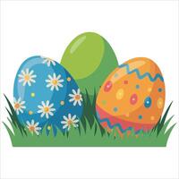 Decorated Easter eggs on spring grass field vector