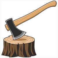 Axe embedded in tree stump isolated vector