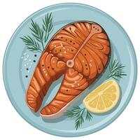 Grilled fresh salmon fillet with perfect sear marks isolated illustration on white background vector