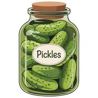 Homemade preserved pickled cucumbers in glass jar isolated illustration on white background vector