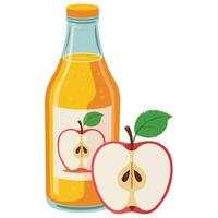Apple cider vinegar bottle with fresh red apples isolated illustration on white background vector