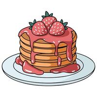 Tall stack of pancakes with strawberry syrup isolated illustration on white background vector