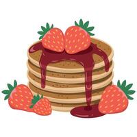 Fluffy breakfast pancakes with red berry sauce isolated illustration on white background vector