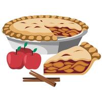 Homemade apple charlotte pie with cinnamon sticks isolated illustration on white background vector