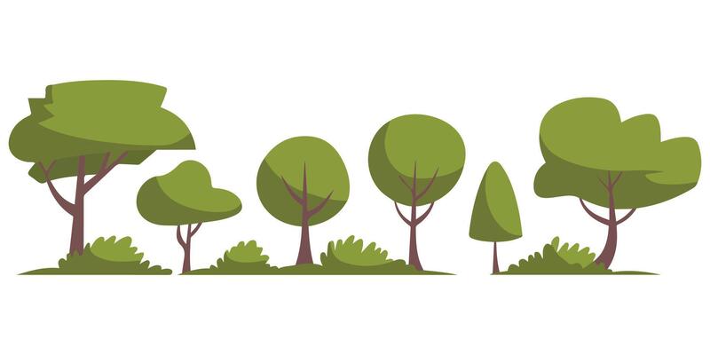 Green forest trees with lush foliage isolated illustration on white background