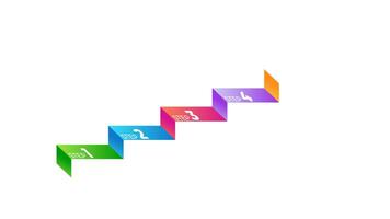 High-quality 3D ribbon-style infographic animation in 4K resolution. Featuring five gradient-colored steps forming a staircase-like progression from left to right. Perfect for business strategy video