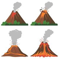 Volcano set with different eruption stages isolated illustration on white background vector