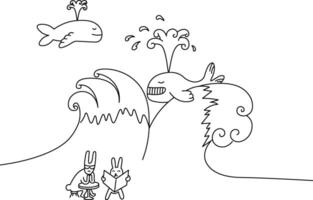 abstract seaside scenery in linear doodle style vector