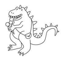 dino kid eat ice cream in linear doodle style vector