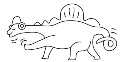 dancing dino kid in linear doodle style vector