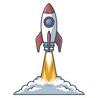 Rocket launch with smoke trail isolated illustration on white background vector
