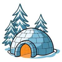 Snow igloo with frozen tree isolated illustration on white background vector