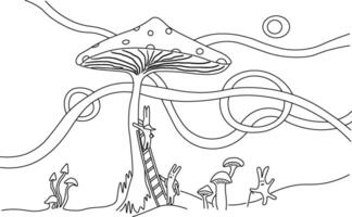 abstract magic forest in linear doodle style vector