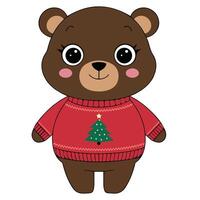 WebCute bear wearing winter Christmas clothes isolated illustration on white background vector