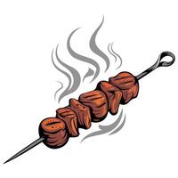 Grilled meat kebab on skewers picnic isolated illustration on white background vector