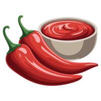 Chili peppers with ketchup condiment isolated illustration on white background vector